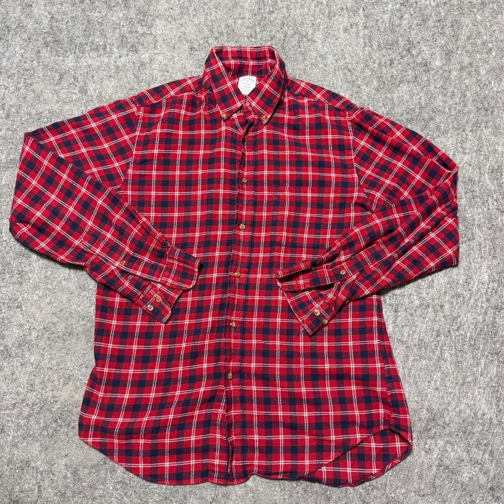 Brooks Brothers Regent Flannel Shirt Size M Red Plaid Mackinaw Style Button Up